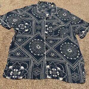 LEVIS MADE & CRAFTED Men's Short Sleeve Button Up Shirt Navy White Pattern Sz M